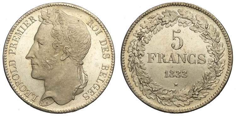 Belgium, Leopold I, 5 Francs 1833 ... 