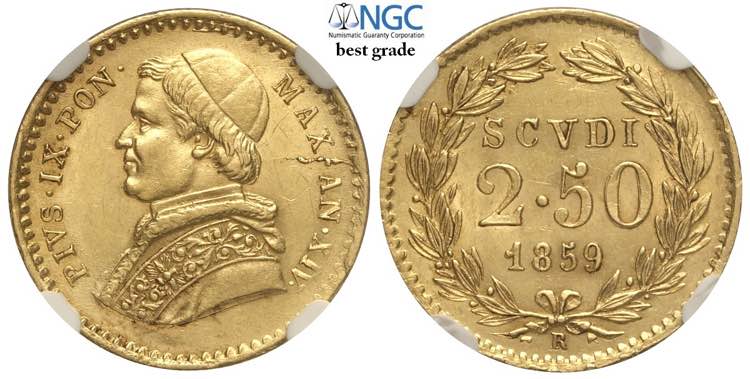 Roma, Pio IX, 2,50 Scudi 1859-R ... 