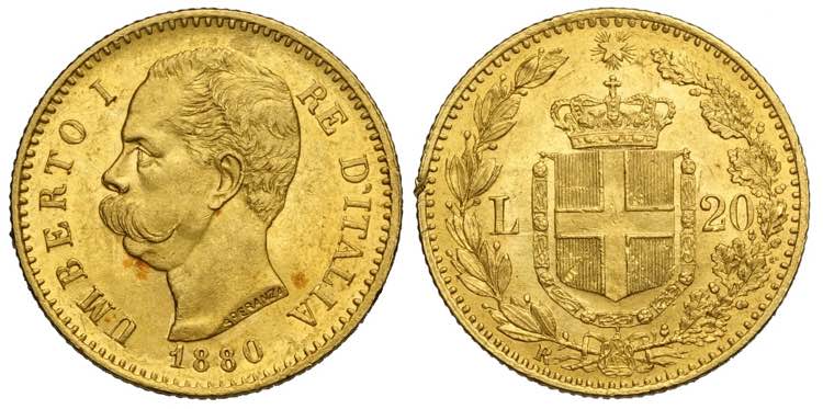 Regno dItalia, Umberto I, 20 Lire ... 