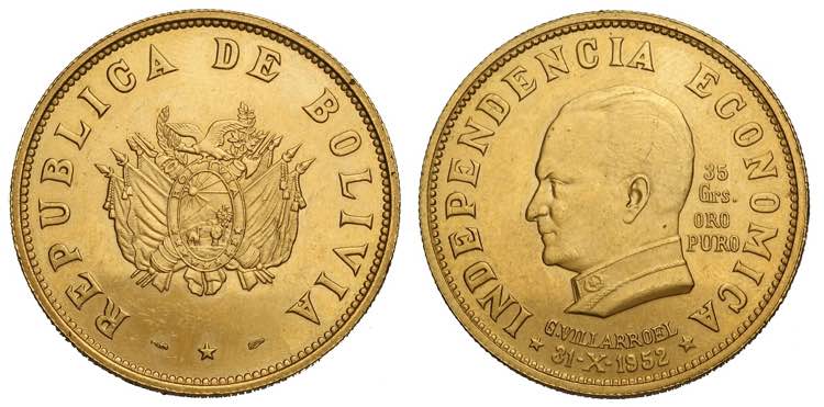 Bolivia, Gold Medal 1952, Au 900 ... 