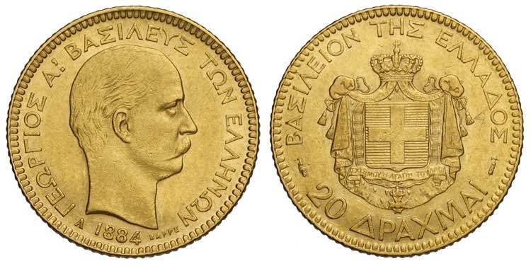 Greece, George I, 20 Drachmai ... 