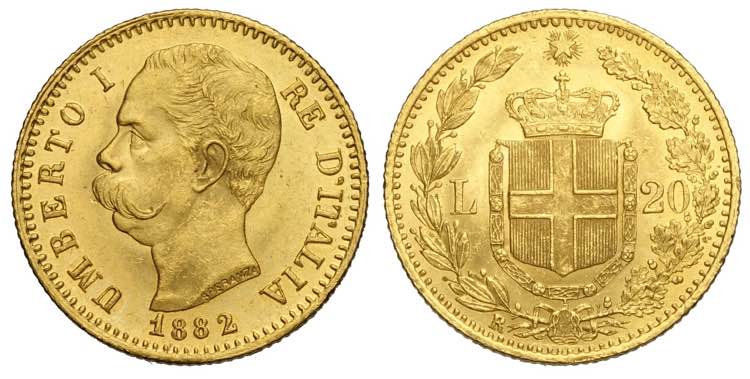 Regno dItalia, Umberto I, 20 Lire ... 