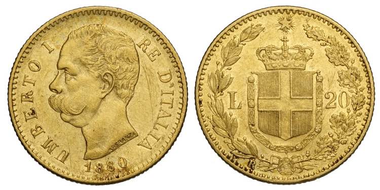 Regno dItalia, Umberto I, 20 Lire ... 