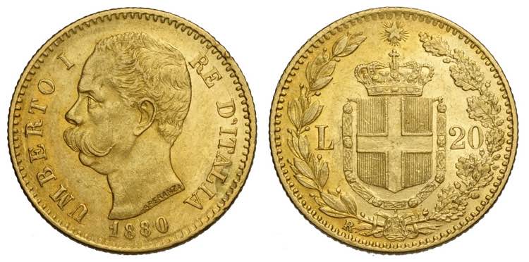 Regno dItalia, Umberto I, 20 Lire ... 