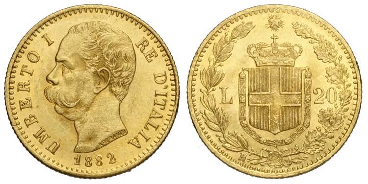 Regno dItalia, Umberto I, 20 Lire ... 