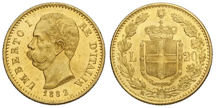 Regno dItalia, Umberto I, 20 Lire ... 