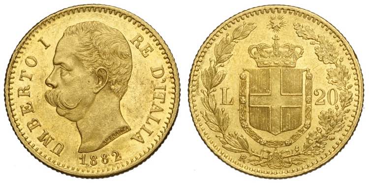 Regno dItalia, Umberto I, 20 Lire ... 