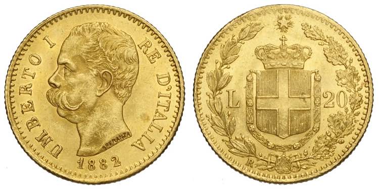 Regno dItalia, Umberto I, 20 Lire ... 