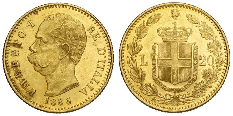 Regno dItalia, Umberto I, 20 Lire ... 