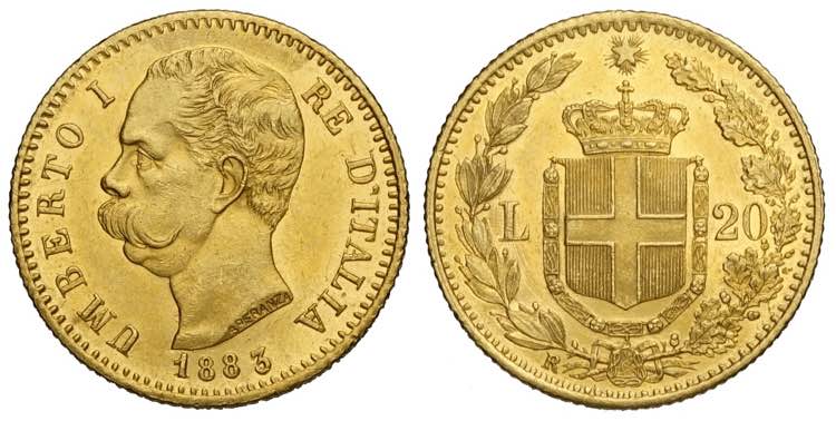 Regno dItalia, Umberto I, 20 Lire ... 