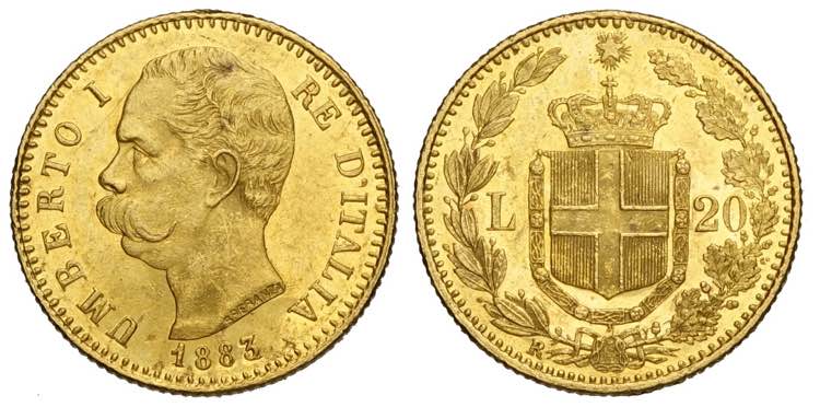 Regno dItalia, Umberto I, 20 Lire ... 