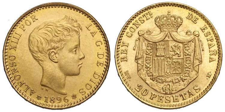 Spain, Alfonso XIII, 20 Pesetas ... 
