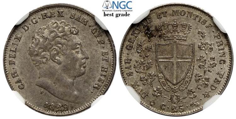 Savoia, Carlo Felice, 25 Centesimi ... 