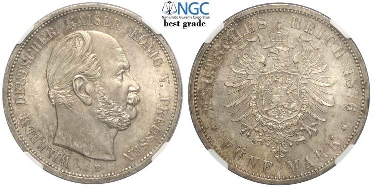 Germany Prussia, Wilhelm I, 5 Mark ... 