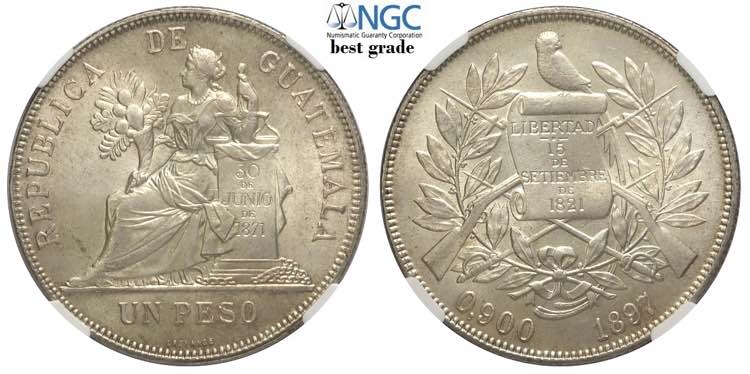 Guatemala, Republic, Peso 1897, Ag ... 