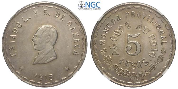 Mexico Oaxaca, 5 Pesos 1915 ... 