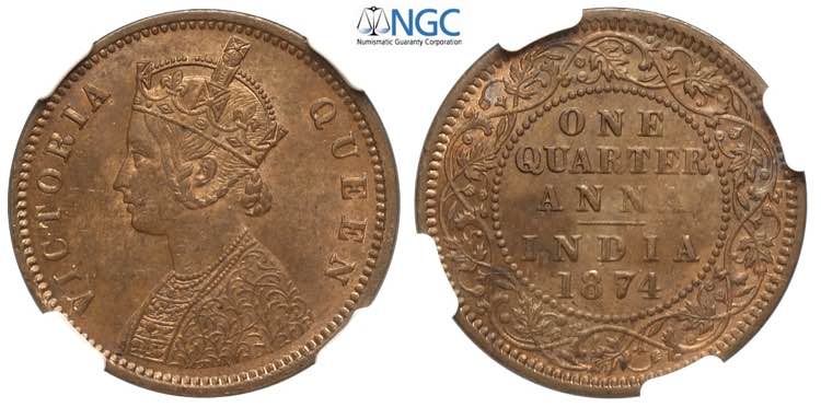 India-British, Victoria, 1/4 Anna ... 