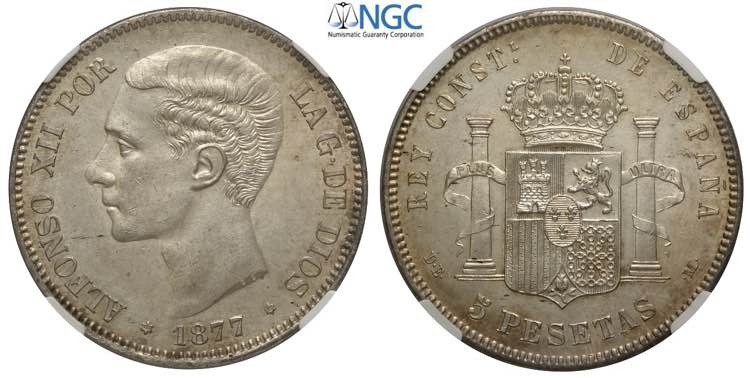 Spain, Alfonso XII, 5 Pesetas 1877 ... 