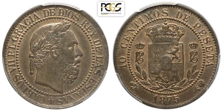 Spain, Charles VII, 10 Centimos ... 