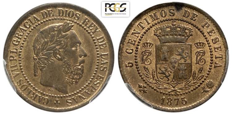Spain, Charles VII, 5 Centimos ... 