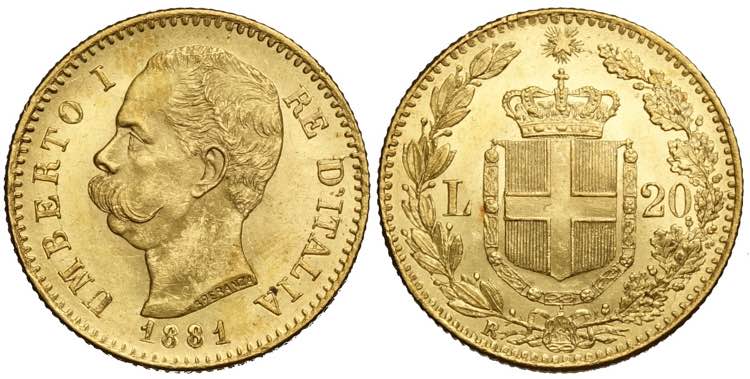 Regno dItalia, Umberto I, 20 Lire ... 