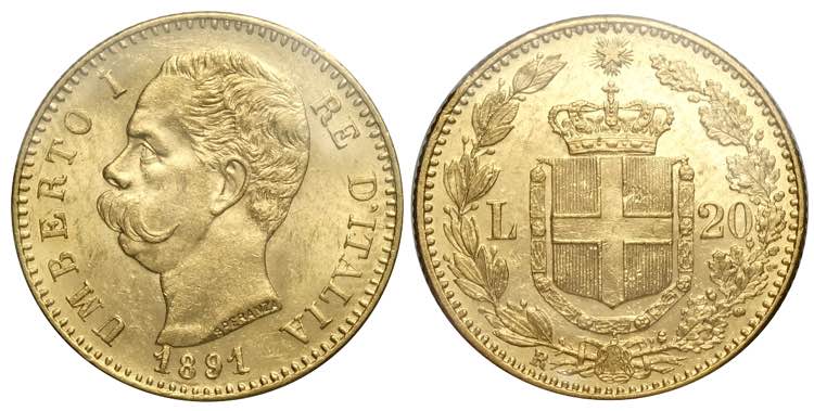 Regno dItalia, Umberto I, 20 Lire ... 