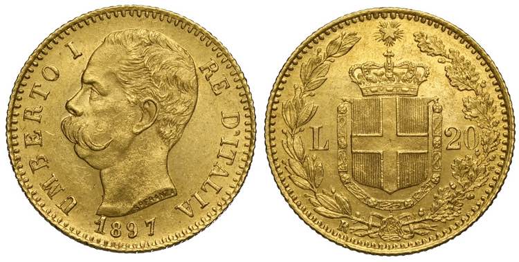 Regno dItalia, Umberto I, 20 Lire ... 