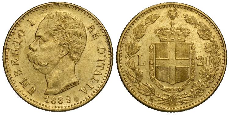 Regno dItalia, Umberto I, 20 Lire ... 