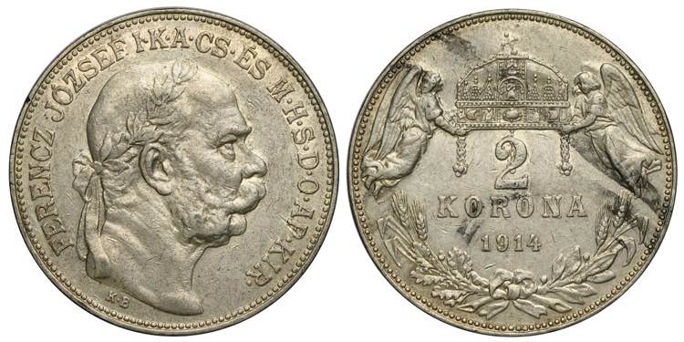 Hungary, Franz Joseph I, 2 Korona ... 