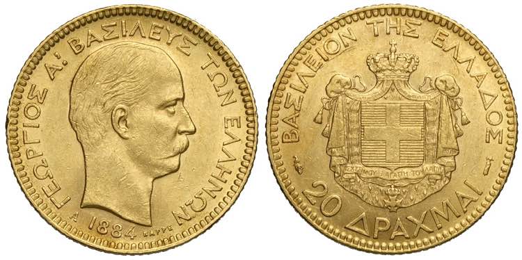 Greece, George I, 20 Drachmai ... 