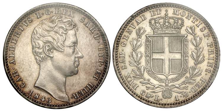 Savoia, Carlo Alberto, Lira 1843 ... 