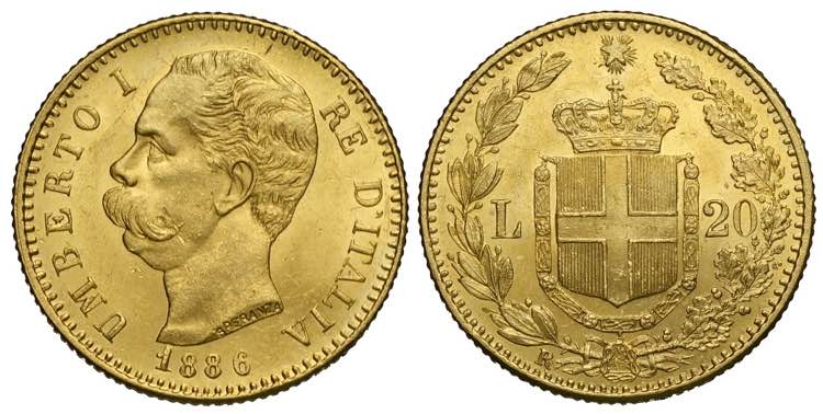 Regno dItalia, Umberto I, 20 Lire ... 