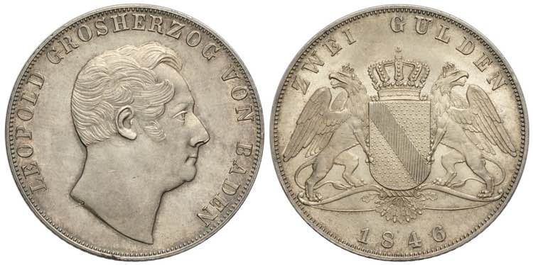 Germany Baden, Leopold I, 2 Gulden ... 