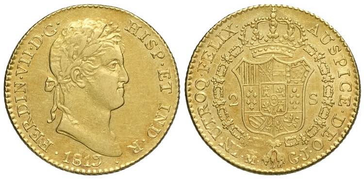 Spain, Ferdinand VII, 2 Escudos ... 