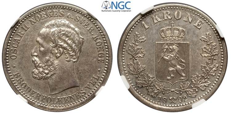 Norway, Oscar II, Krone 1892, Ag ... 