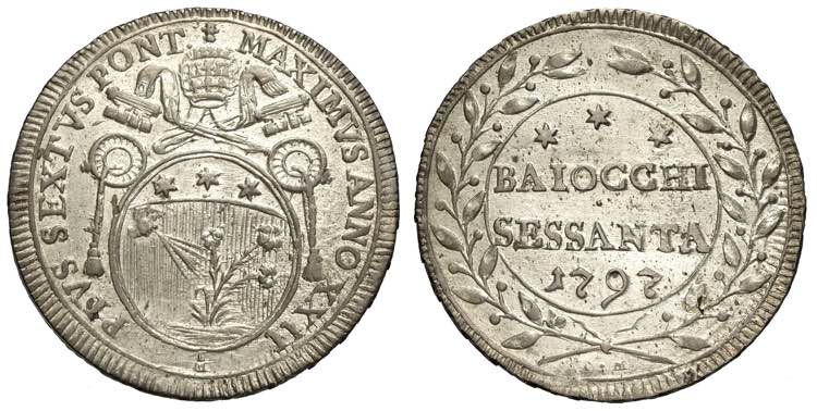 Roma, Pio VI, 60 Baiocchi 1797-TM, ... 