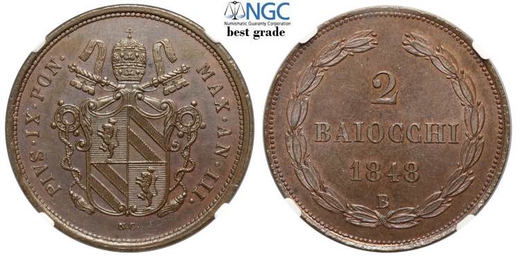 Bologna, Pio IX, 2 Baiocchi 1848 ... 