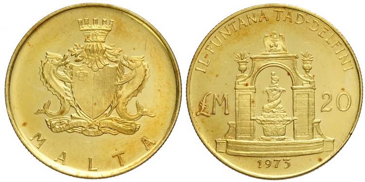 Malta, Republic, 20 Pounds 1973, ... 