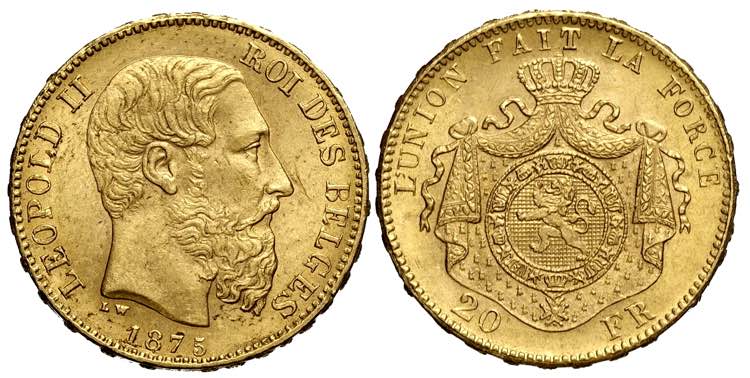 Belgium, Leopold II, 20 Francs ... 
