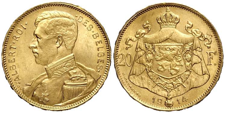 Belgium, Albert I, 20 Francs 1914 ... 