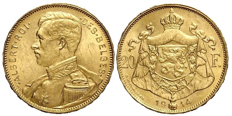 Belgium, Albert I, 20 Francs 1914 ... 