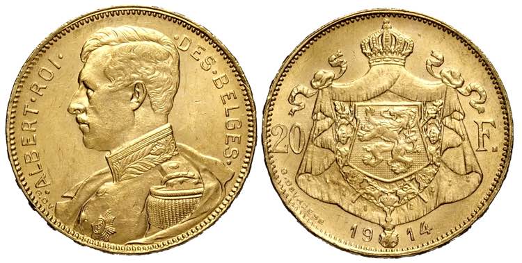 Belgium, Albert I, 20 Francs 1914 ... 