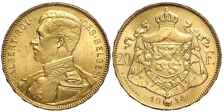 Belgium, Albert I, 20 Francs 1914 ... 