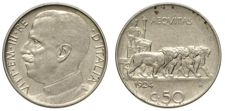50 Centesimi 1924 C/ liscio, RRR ... 