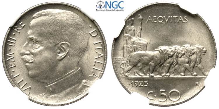 50 Centesimi 1925 C/ rigato, Ni mm ... 