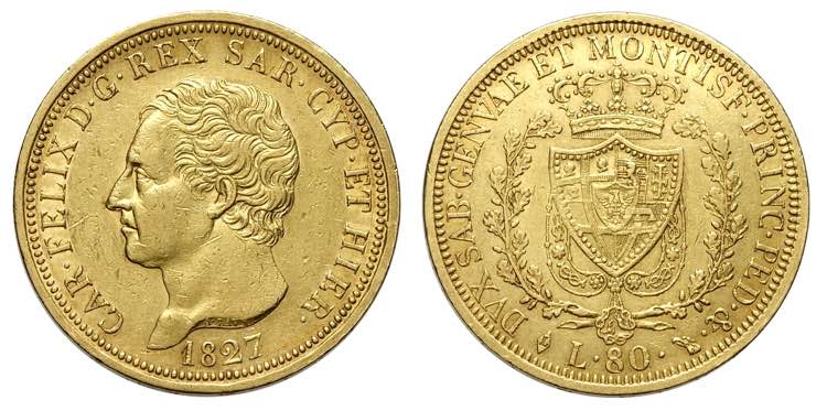 Savoia, Carlo Felice, 80 Lire 1827 ... 