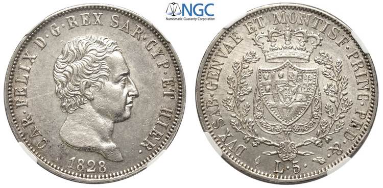 Savoia, Carlo Felice, 5 Lire 1828 ... 