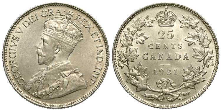 Canada, George V, 25 Cents 1921, ... 
