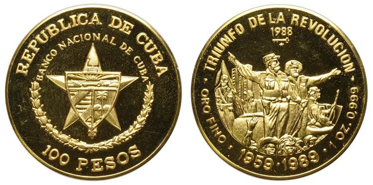 Cuba, Republic, 100 Pesos 1989, Au ... 