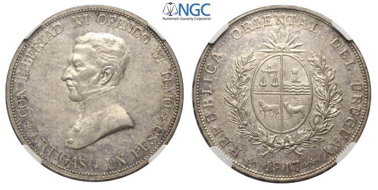 Uruguay, Republic, Peso 1917, Ag ... 